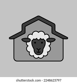 Sheep house isolated grayscale icon. Farm animal sign. Graph symbol for your web site design, logo, app, UI. Vector illustration
