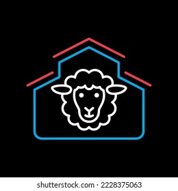 Casa de ovejas aislada en un icono de fondo oscuro. Signo de animal de granja. Símbolo gráfico para el diseño del sitio web, logotipo, aplicación, interfaz de usuario. Ilustración del vector