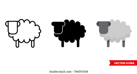 Sheep Icon Of 3 Types: Color, Black And White, Outline. Isolated Vector Sign Symbol.