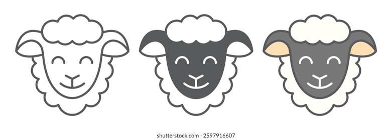 Sheep icon collection, Easter and animal, sheep head vector icon set, vector graphics, editable stroke outline sign, eps 10.