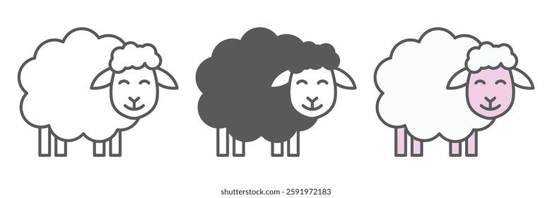 Sheep icon collection, farm and lamb, cute sheep vector icon set, vector graphics, editable stroke outline sign, eps 10.