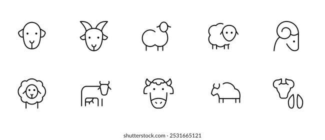 sheep icon, goat, livestock icon vector and illustration, graphic, editable stroke. Suitable for website design, logo, app, template, and ui ux.