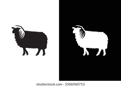 Sheep icon illustration on white and black background.