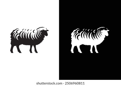 Sheep icon illustration on white and black background.