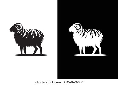 Sheep icon illustration on white and black background.