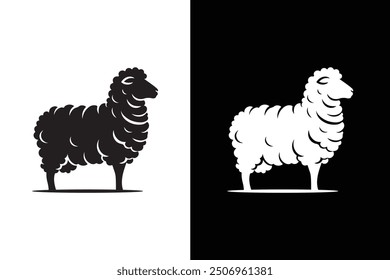 Sheep icon illustration on white and black background.