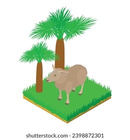 Sheep icon isometric vector. Big white sheep animal standing in green grass icon. Fauna, zoo dweller