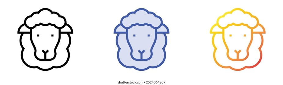 icono de oveja. Lineal, relleno azul y diseño de estilo degradado aislado sobre fondo blanco