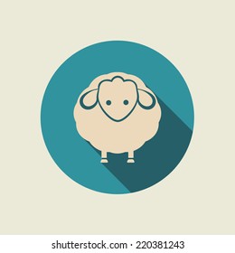 Sheep icon with long shadow. Vector illustration, flat design, EPS 8.