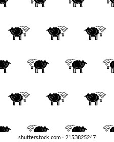 Sheep Icon Seamless Pattern, Animal Icon, Ovis Aries, Ruminant Mammal Vector Art Illustration