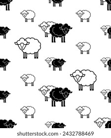 Sheep Icon Seamless Pattern, Animal Icon, Ovis Aries, Ruminant Mammal Vector Art Illustration