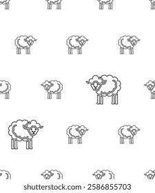 Sheep Icon Seamless Pattern, Animal Icon, Ovis Aries, Ruminant Mammal Vector Art Illustration