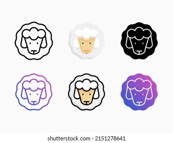 Sheep icon set with line, outline, flat, filled, glyph, color, gradient. Editable stroke and pixel perfect. Can be used for digital product, presentation, print design and more.