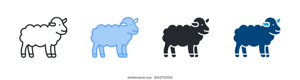 Schafsymbol Mehrere Stile festlegen. Konzipiert in Umrissen, blau, Glyphe, zweifarbig