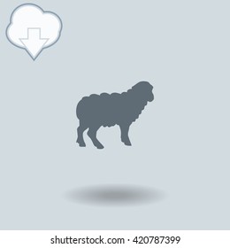 Sheep icon with shadow. Cloud of download with arrow.