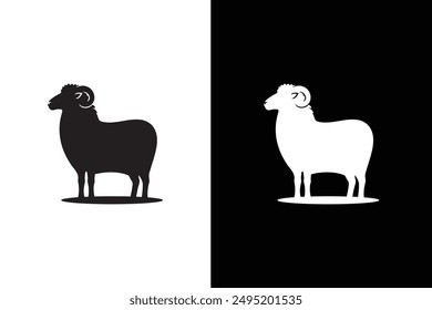 Sheep icon silhouette isolated on white black background.