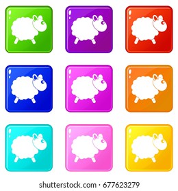 Sheep icons of 9 color set isolated vector illustration