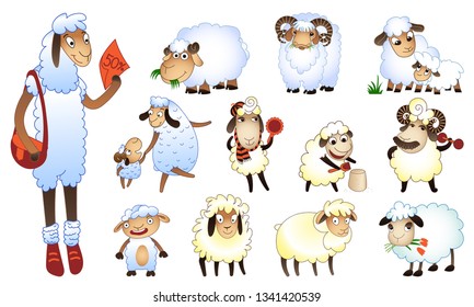 Sheep icons set. Cartoon set of sheep vector icons for web design