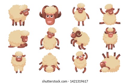 Sheep icons set. Cartoon set of sheep vector icons for web design