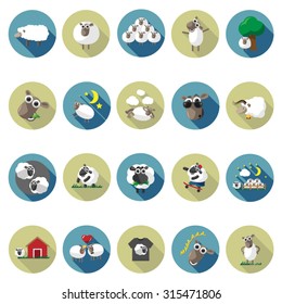 Sheep icons set in flat design with long shadow. Illustration EPS10