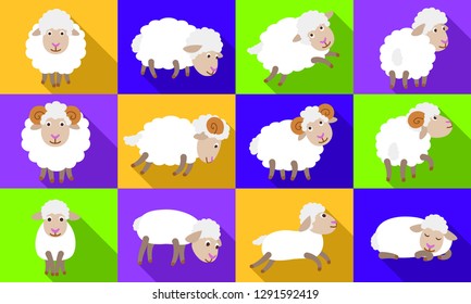 Sheep icons set. Flat set of sheep vector icons for web design