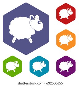 Sheep icons set hexagon isolated vector illustration
