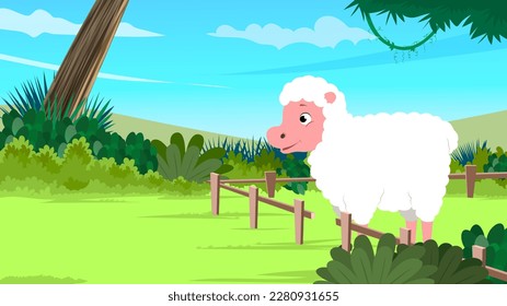 ilustración de oveja gress vectorial fence gr