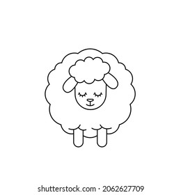 Sheep isolated on white. Line style icon. Sheep design animal, simple vector illustration