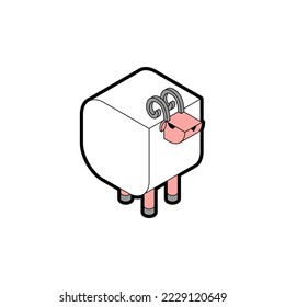 Sheep isometric style cartoon isolated. Vector illustration