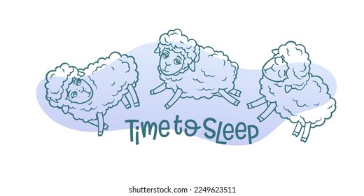 Sheep jump line icon vector illustration. Hand drawn outline cute animal characters jumping to count at night in bed, funny sheep for counting during insomnia disorder and time to sleep slogan