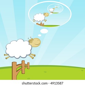 sheep jumping fence dreaming about another sheep jumping a fence. perpetual dream