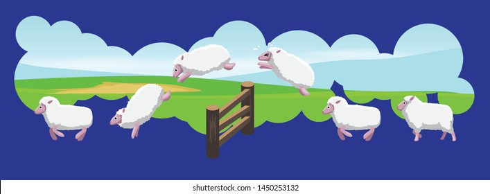 Sheep Jumping Fences Animation Sequence Cartoon Vector