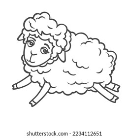 Sheep jumping line icon vector illustration. Hand drawn outline funny baby lamb running with jumps to count before sleeping and relax at night, side view of single domestic adorable little sheep