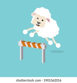 Sheep Jumping On Green Background Vector Illustration.