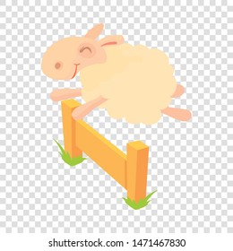 Sheep jumping over barrier icon. Cartoon illustration of sheep jumping over barrier vector icon for web