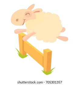 Sheep jumping over barrier icon. Cartoon illustration of sheep jumping over barrier vector icon for web