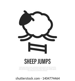 Sheep jumps thin line icon. Counting of sheeps to fall asleep for insomnia. Vector illustration.