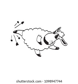 Sheep karate. Drawing in Scandinavian style. Black and white.