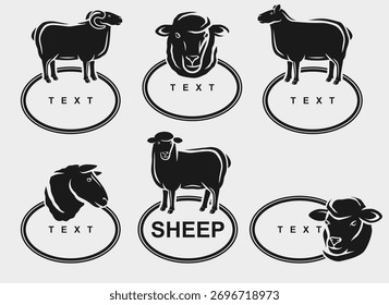 Etiquetas de ovejas y conjunto de iconos. Colección iconos oveja. Vector