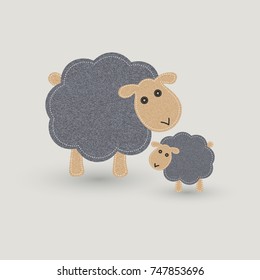 Sheep and lamb blanket stitch with buttons, textured