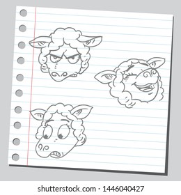 Sheep or lamb character design. (different head poses and expressions).