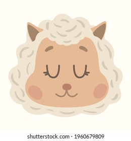 Sheep lamb face head icon set. Cute cartoon kawaii funny smiling baby character. Flat design