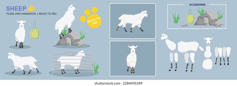 Schafe, Lamm, Landtiere, bereit zum Ringen Vektor für Animation, Sammelstellen und Winkel, Tierkarikaturen.