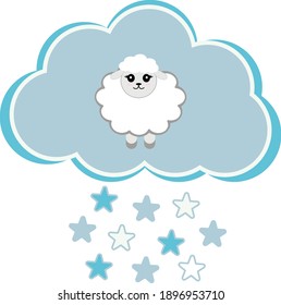 Sheep lamb flat design. Vector illustration of Cute cartoon funny smiling child character. air cloud. Sweet Dreams.