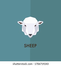 Sheep, lamb head in low poly vector on turquoise background. Flat style vector illustration. Poster, banner, print advertising, design element. Farm animal.