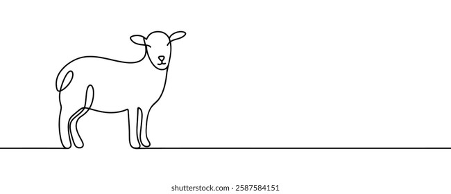 Sheep lamb in one continuous line drawing. Sheep icon. Lamb in the grass line art icon concept. Trendy sheep with grass single line draw design illustration. Vector illustration