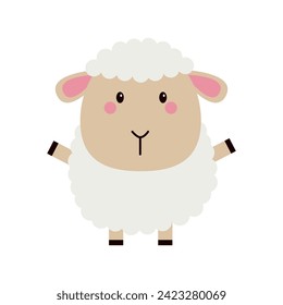 Sheep lamb standing icon. Cartoon kawaii funny baby character. Farm animal. Cute round face head. Cloud shape hair fur. Nursery decoration. Sweet dreams. Flat design. White background Isolated. Vector