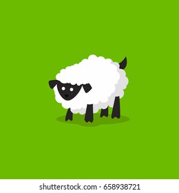 Sheep or lamb vector cartoon icon isolated on green background.