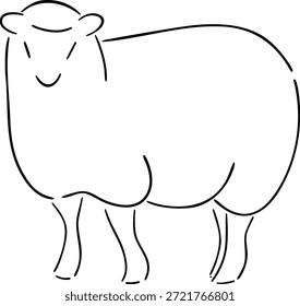 Schaf, Lamm, Vektorgrafik, schwarze Tintenkontur. Handgezeichnet. Design des Logos für die Schafslinie. Einfache moderne minimalistische Tier-Logo-Icon-Illustrationsvektor. Schafsymbol, Vektorskizzengrafik