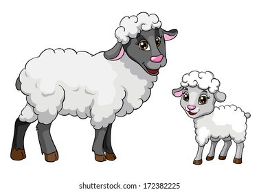 Sheep and lamb, vector illustration on white background